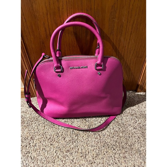 MICHAEL KORS Fuchsia Leather Cindy Medium Dome Satchel Handbag - Picture 1 of 4